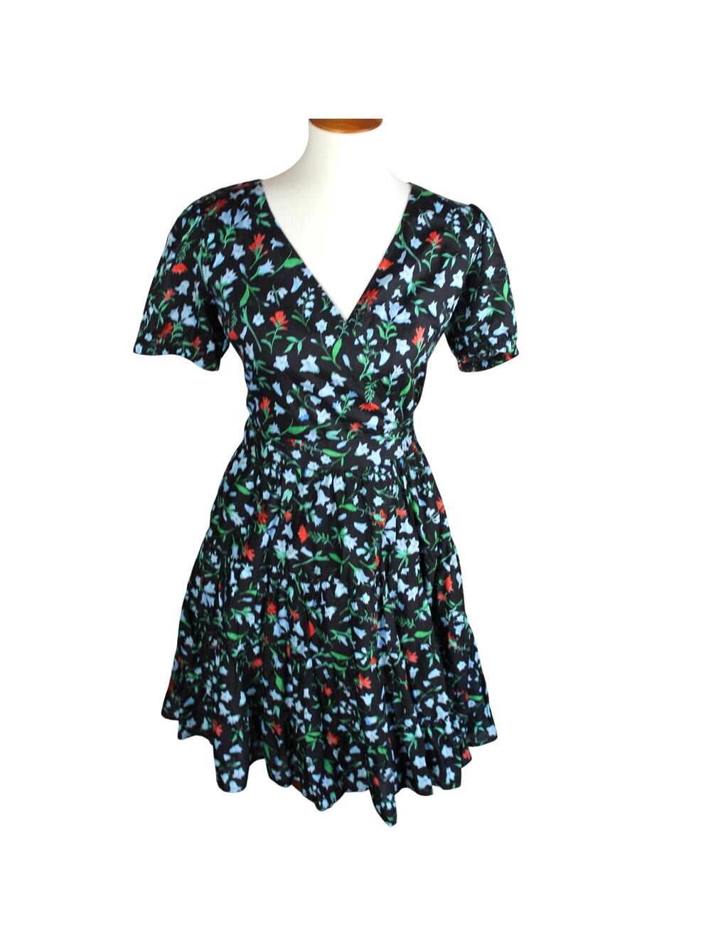 B Yellowtail Dress Womens Small Black Floral Wrap Romantic Garden Party Cottage